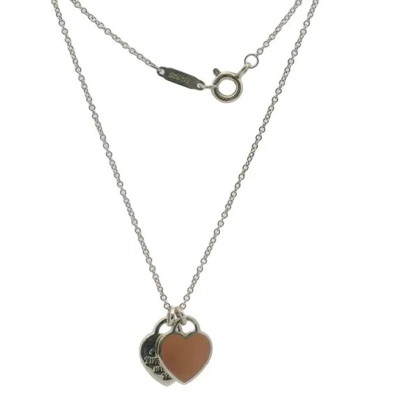 Tiffany & Co Return To Tiffany Mini Heart Tag 925 Silver Necklace Pink Enamel